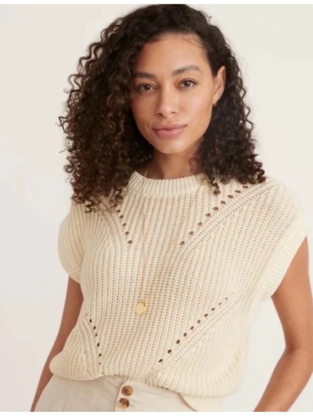 Marine Layer Devon Sweater Vest Chunky Cotton Knit Breathable Cream Medium R83
